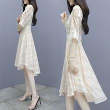 不规则连衣裙2022年新款女装韩版时尚显瘦真丝雪纺碎花中长款女夏