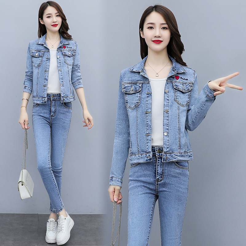 套装裙牛仔裙2021时尚洋气减龄牛仔连衣裙短外套两件套女秋装新款长裙