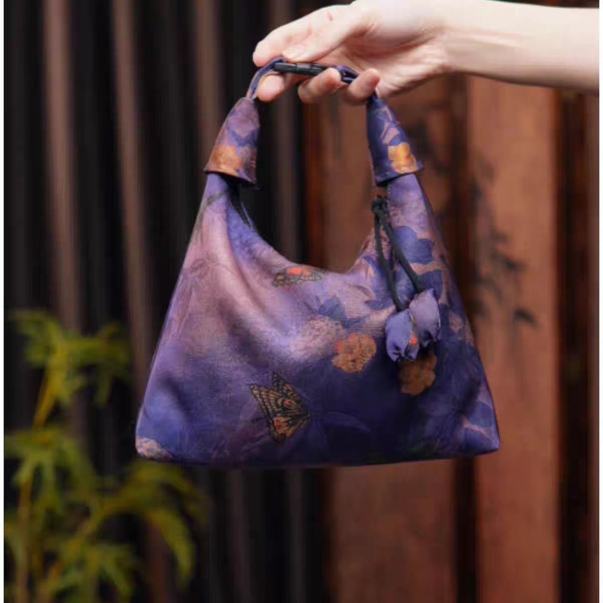 香云纱月牙包斜挎包中国风复古抽绳百搭装饰手提包