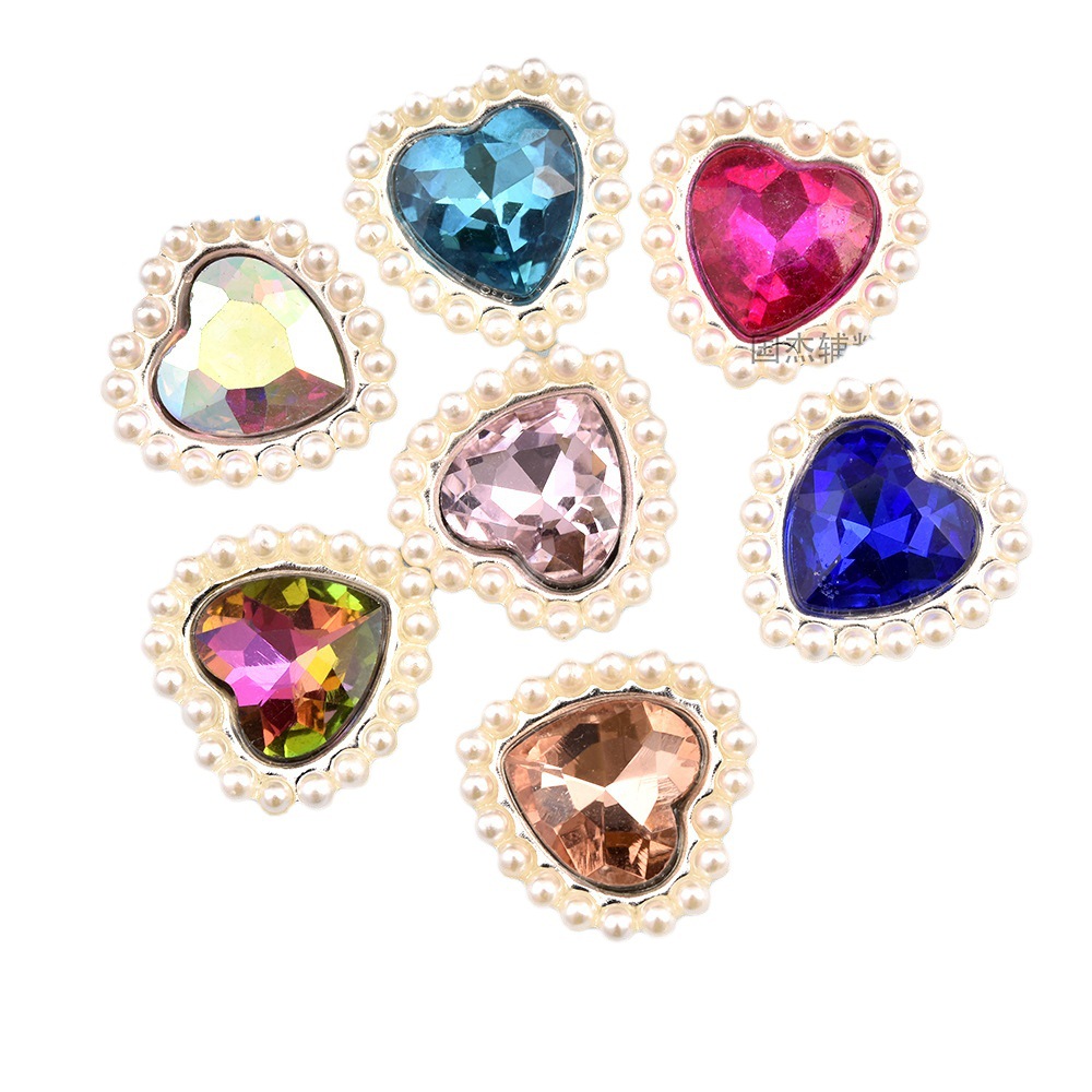 Cross-Border Colored, Small-Sized Special-Shaped Flat Peach Heart Glass Drill Love Silver Bottom DIY Ornament Heart-Shaped Gem Wholesale