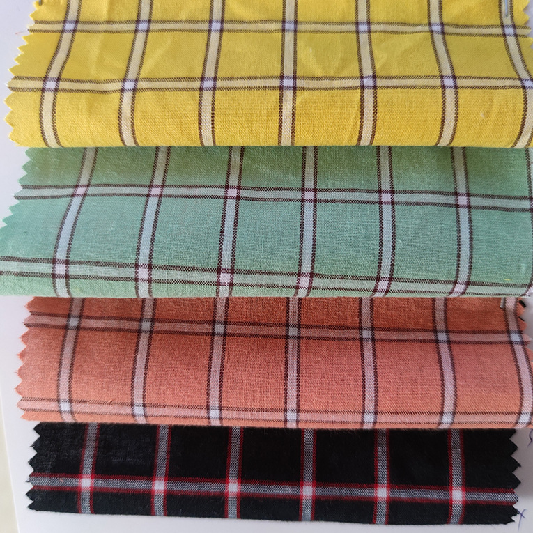 橙红色全棉格子布淡绿色格子布淡黄色格子面料衬衫布连衣裙童装布