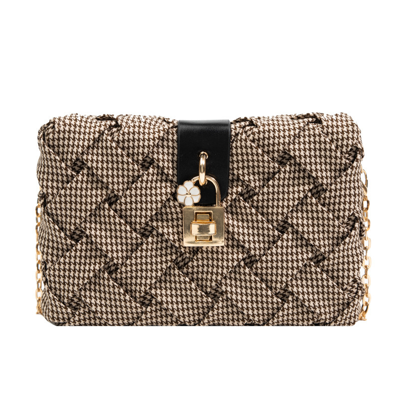 New Dinner Bag Women's Houndstooth Woven Box Bag Foreign Trade New Ladybags Popular Textured Chain Bag