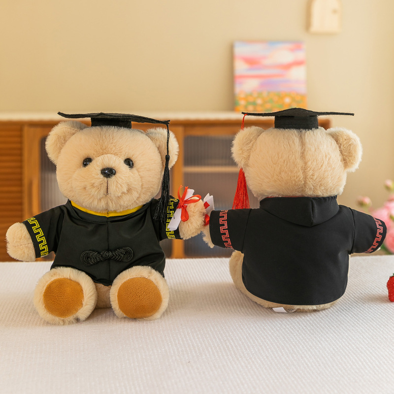 Graduation Doll Doctorial Hat Scholar Clothes Teddy Bear Plush Toy Graduation Bear Doll College Gift Printed Logo