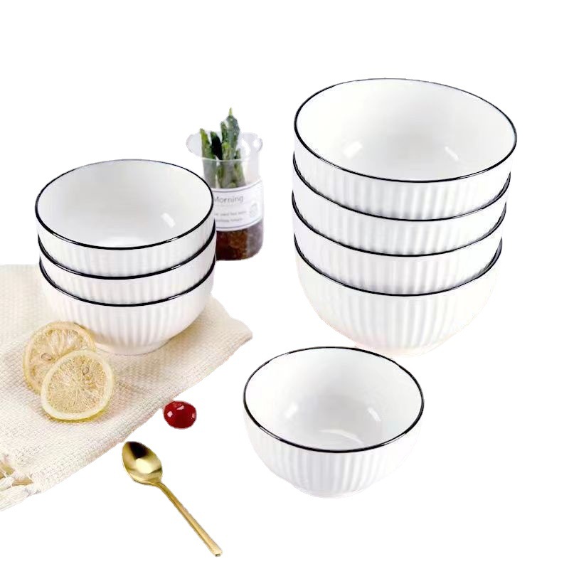 Household Ceramic Rice Bowl Bowl Japanese Style Tableware Simple 2021 New Bowl Plate Bowl Chopsticks Suit Rice and Soup Bowl Small Bowl