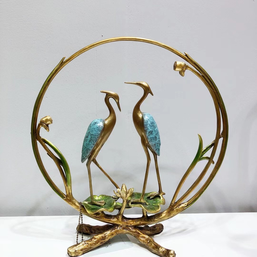 家居客厅茶室办公室装饰金属铜工艺品摆件艺术品摆饰丹顶鹤双鹤