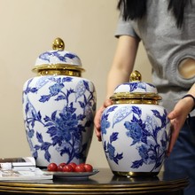 青花瓷陶瓷花瓶收纳罐家居罐收纳罐客厅电视柜摆件中式茶叶罐