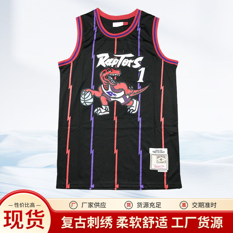 夏季跨境球衣猛龙1黑色复古大龙麦迪 篮球服刺绣背心训练上衣男女