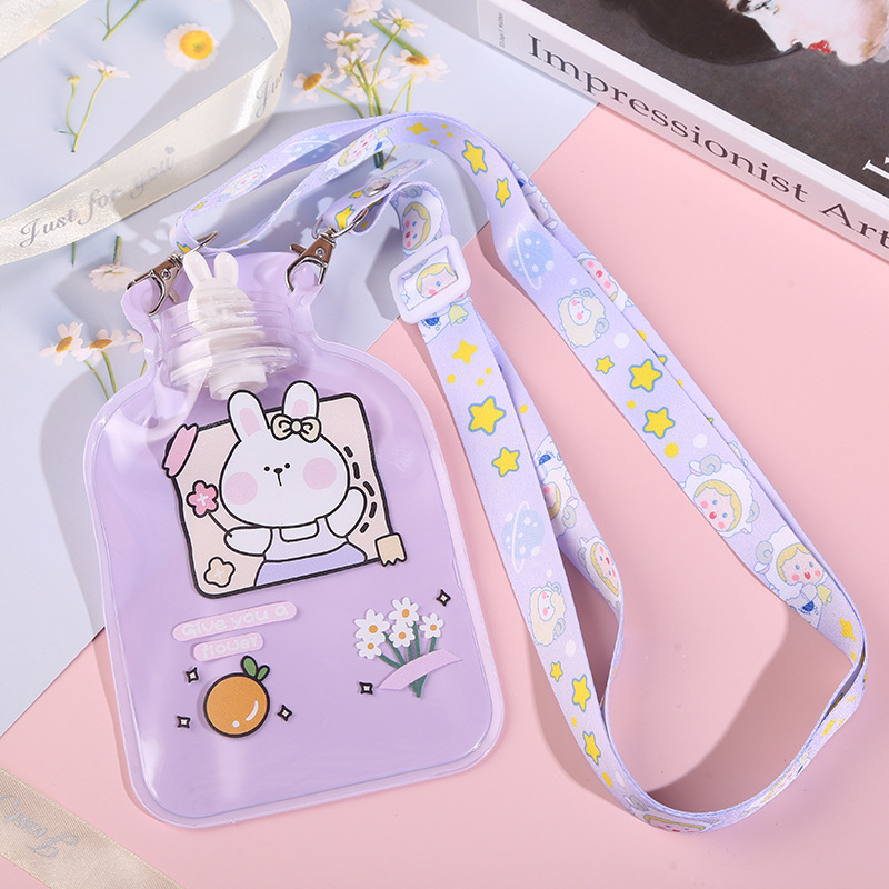 Korean Style New Style Warm Waist Portable Hand Warmer Lanyard Water Filling Hot Water Bag Cartoon Pattern Water Injection Transparent PVC Hand Warmer