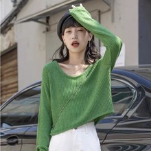 露锁骨针织衫女2023秋季韩版新款小个子慵懒针织上衣长袖宽松女装
