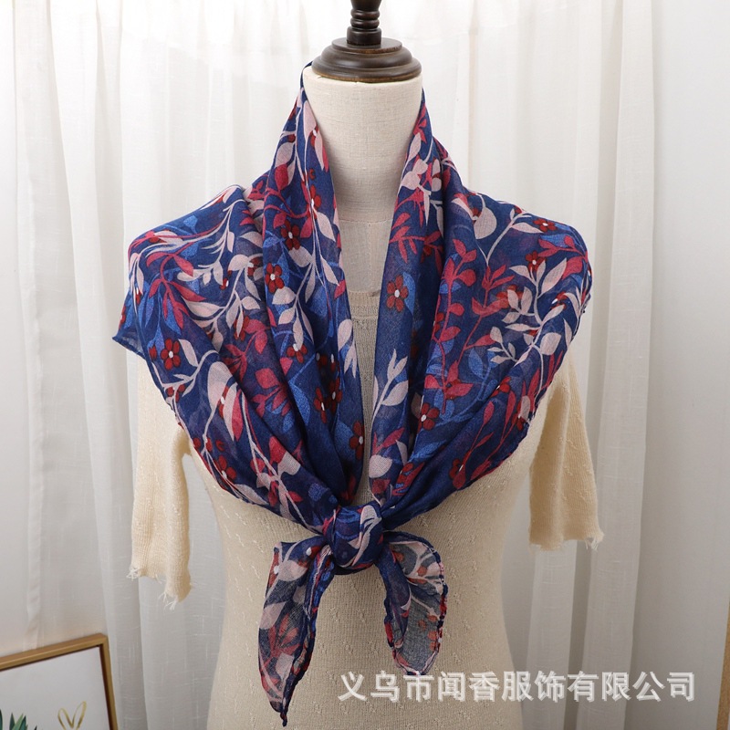 2023 New Scarf 90 Square Scarf Retro Ethnic Style Sun Protection Closed Toe Scarf Dustproof and Sun Protection Floor Work Scarf