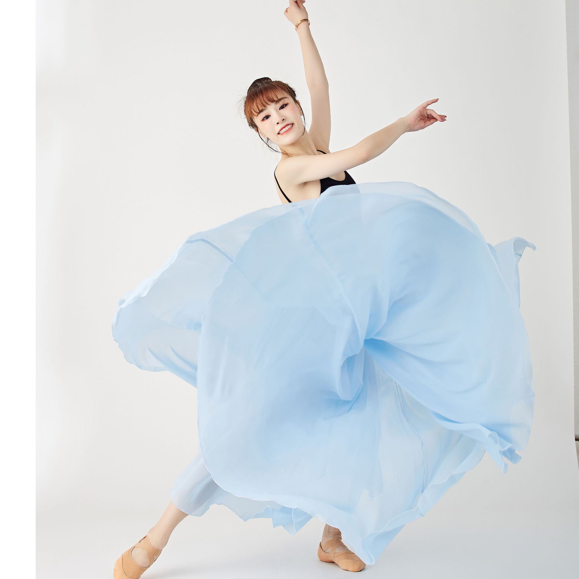 优雅720度大摆舞蹈裙女古典舞纱裙飘逸轻薄中国民族风半身裙长裙