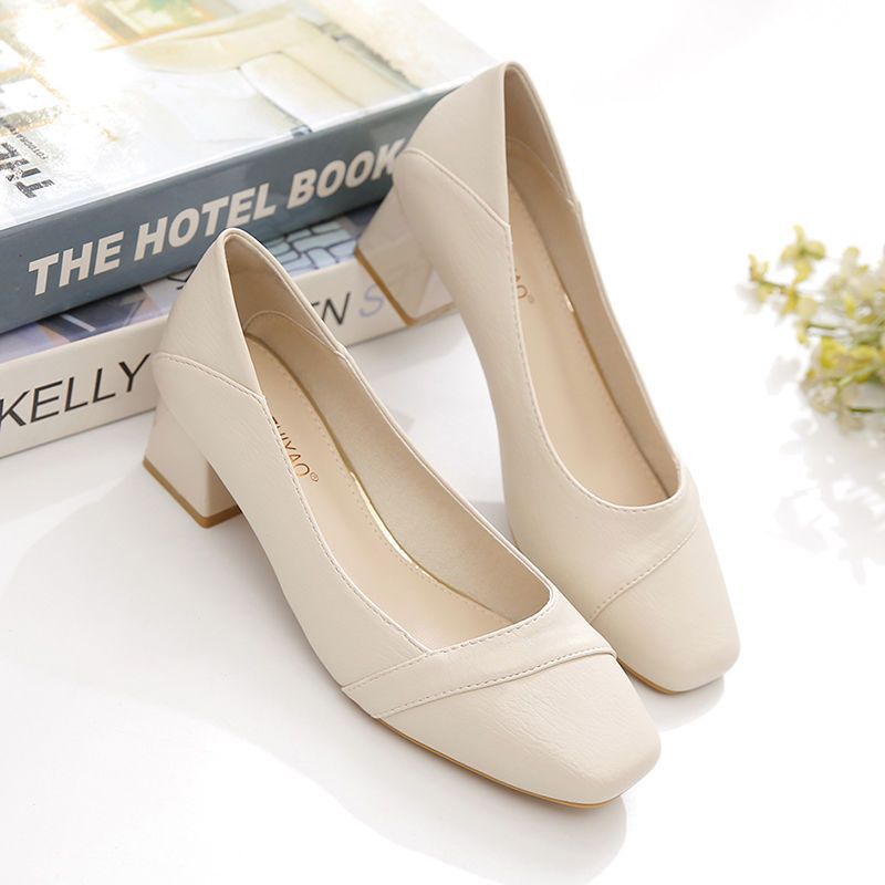 单鞋女2024年夏季新款气质粗跟高跟鞋女韩版百搭工作鞋一脚蹬女鞋
