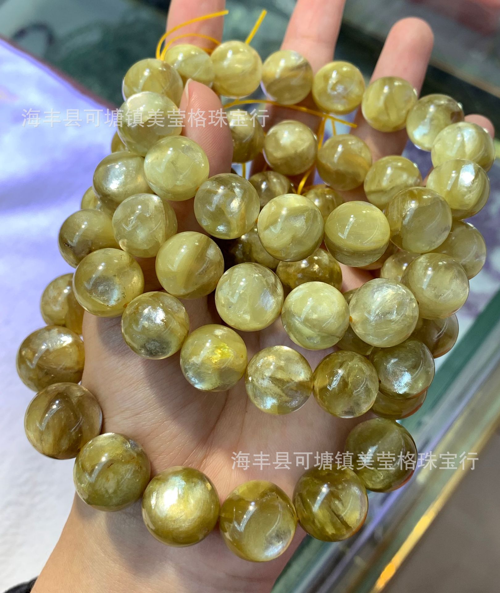 黄云母手链 金云母单圈手串 星光亮片明显 圆珠散珠diy男女款饰品