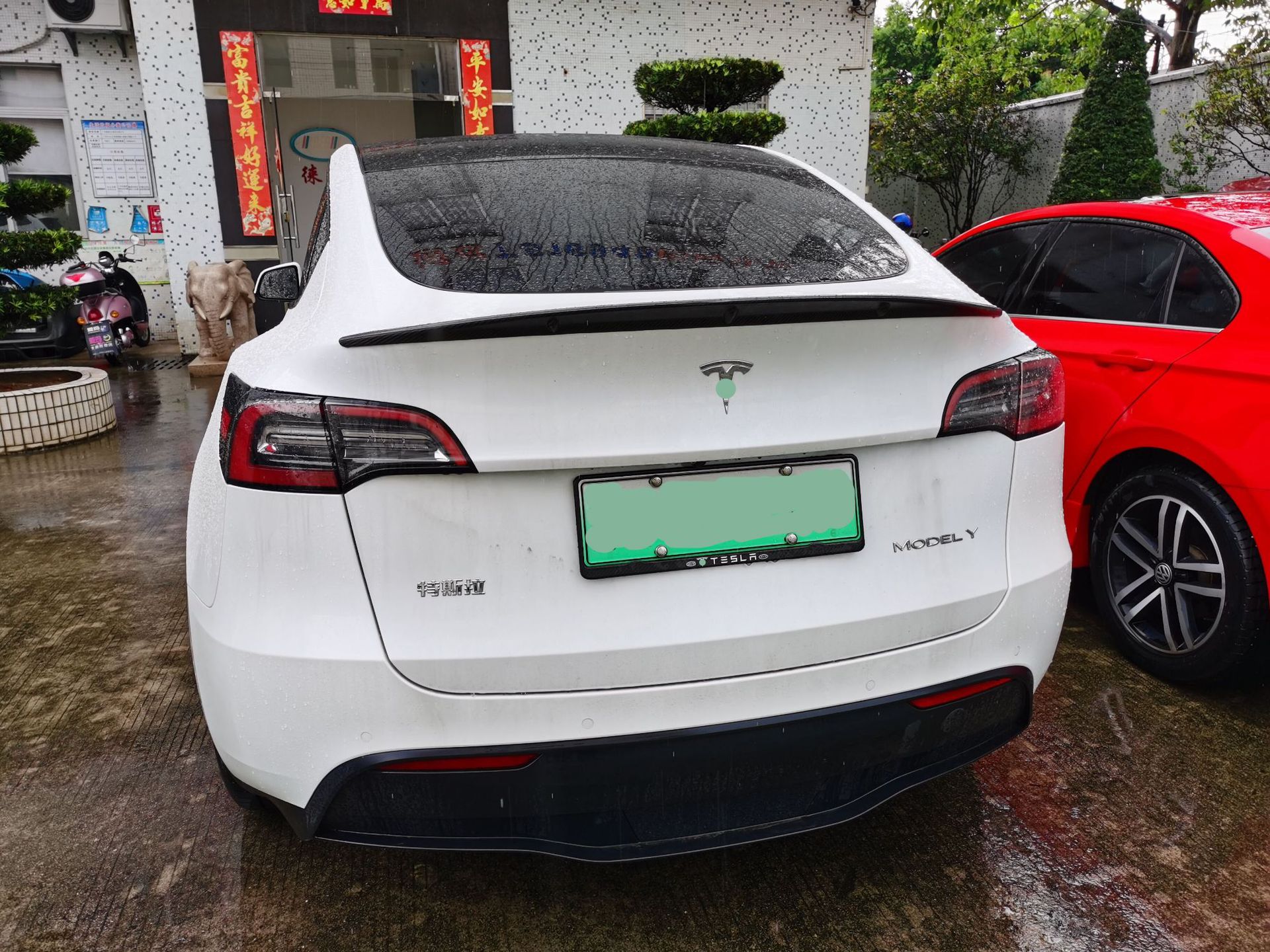 适用于特斯拉modely干碳纤维尾翼改装真碳定风翼后尾箱扰流板