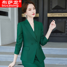 busalong韩版女士长袖职业西服正式西裤套装面试销售工作服 2248