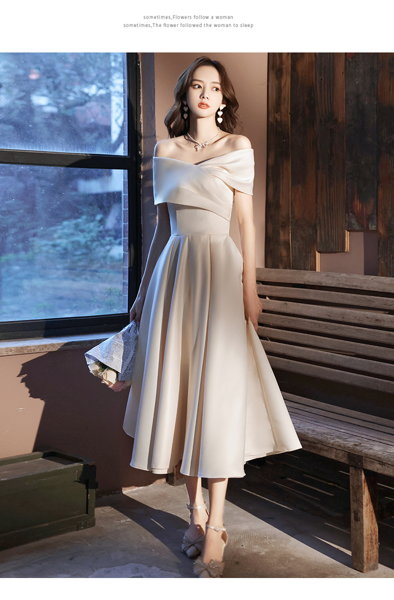 法式晚礼服裙女2022春夏季新款一字肩简单大方气质宴会晚会小礼服