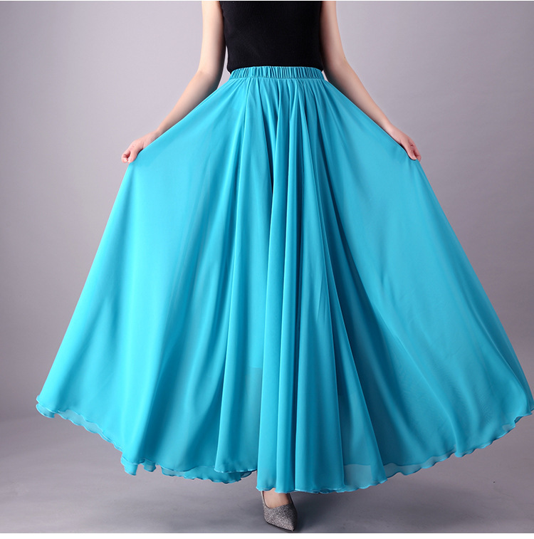 新疆舞雪纺半身裙720度大摆裙练习裙维族舞蹈表演长裙风舞台演出