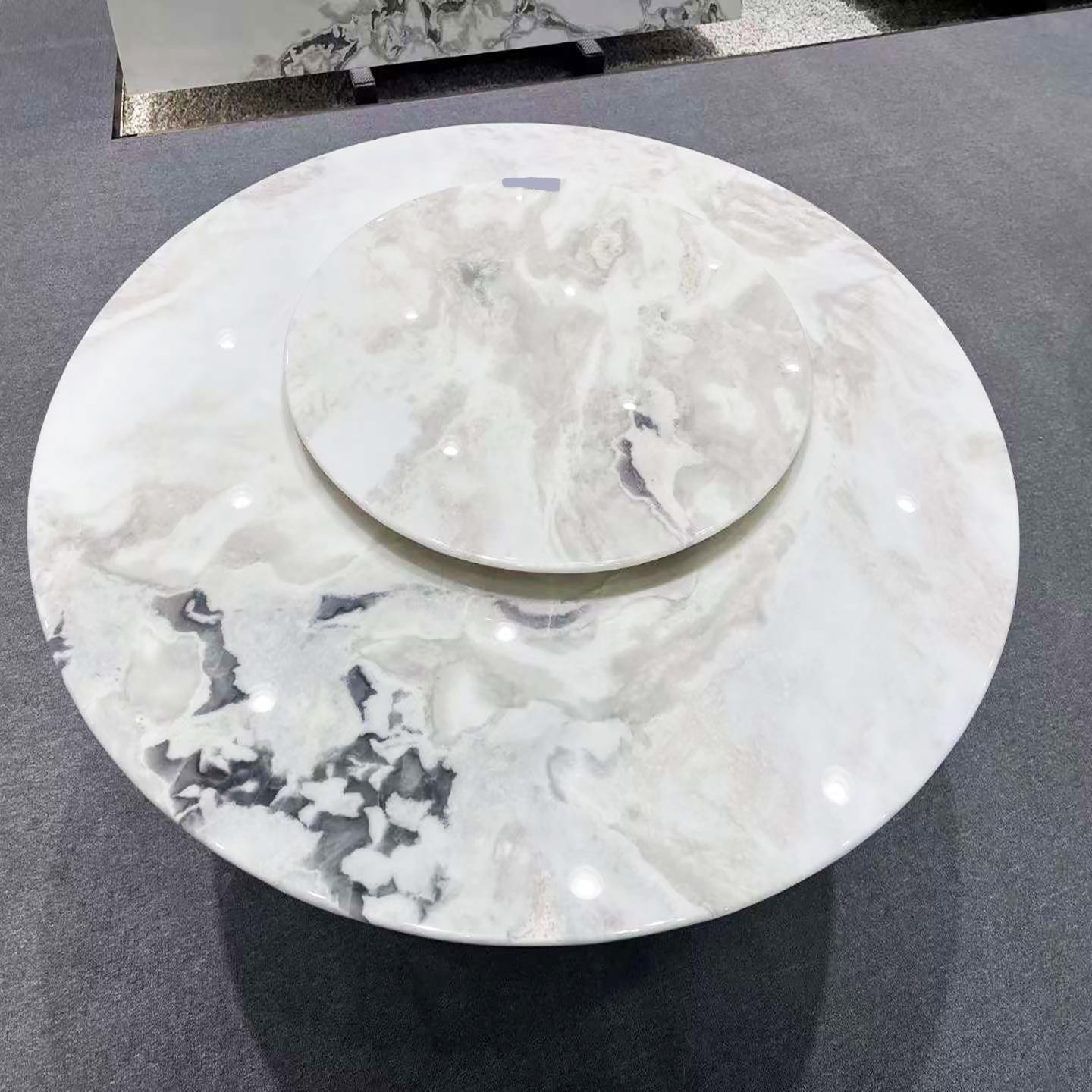分迪白奢石圆形餐桌带转盘天然大理石茶几桌子电视背景墙-阿里巴巴