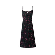 L24285-24春季新款 欧美风抽绳绑带黑底草莓印花度假休闲连衣长裙