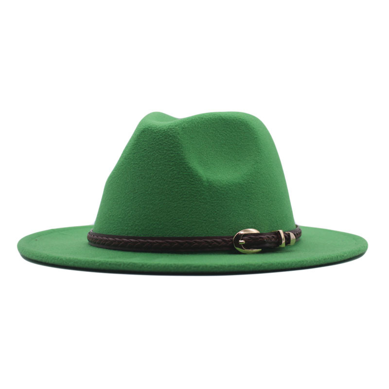 秋冬毛呢礼帽英国经典爵士帽女士时尚链条平沿帽情侣帽户外旅行帽