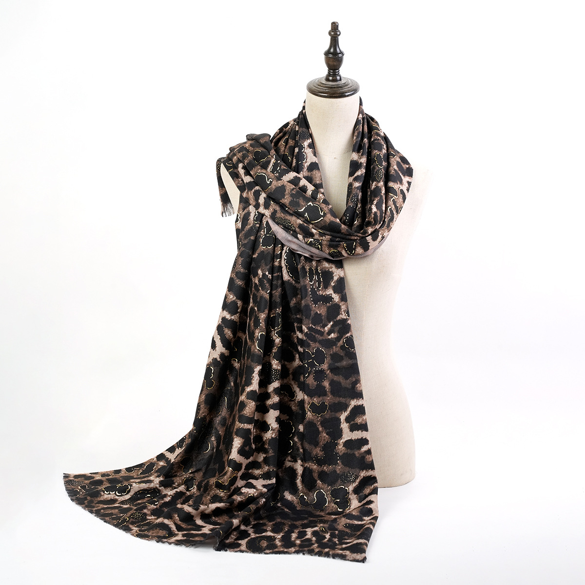 2023 New Exclusive for Cross-Border Casual Cashmere Double-Sided Digital Printing Shawl Women's Leopard Print Bronzing Scarf