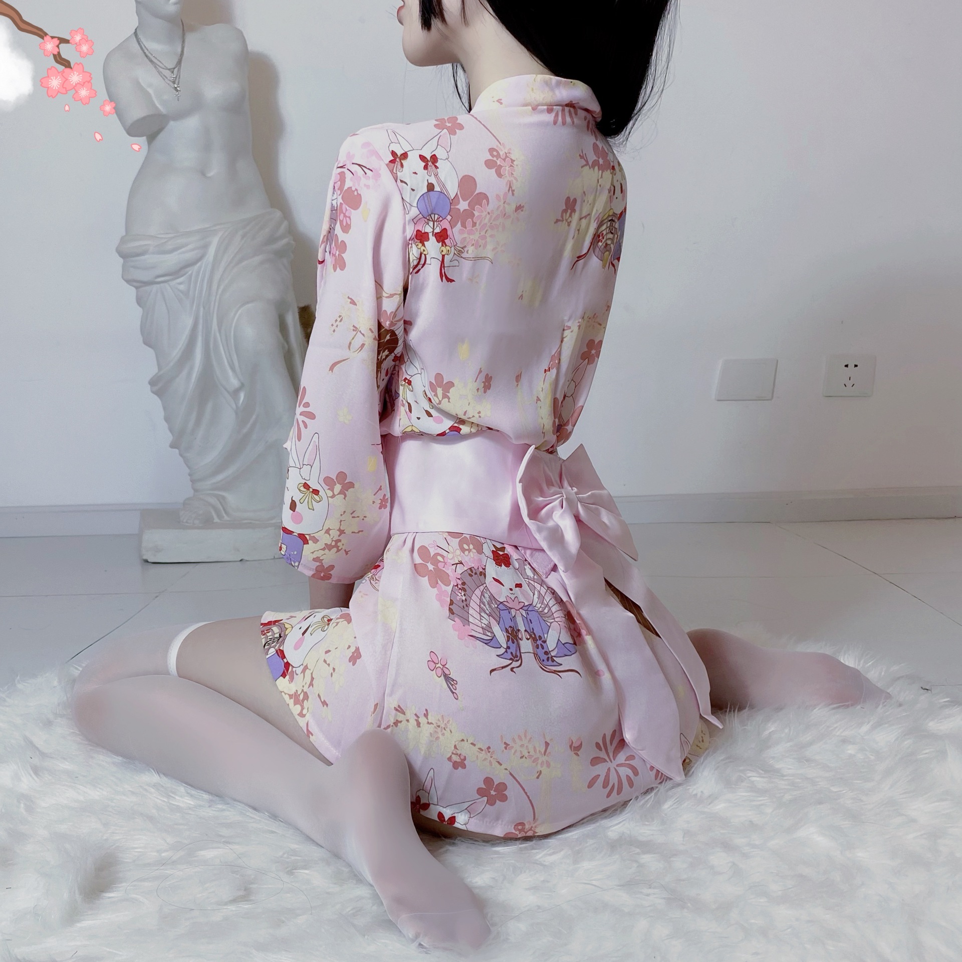 情趣内衣日系印花绑带腰封性感深v诱惑和服睡裙套装外贸浴袍代发