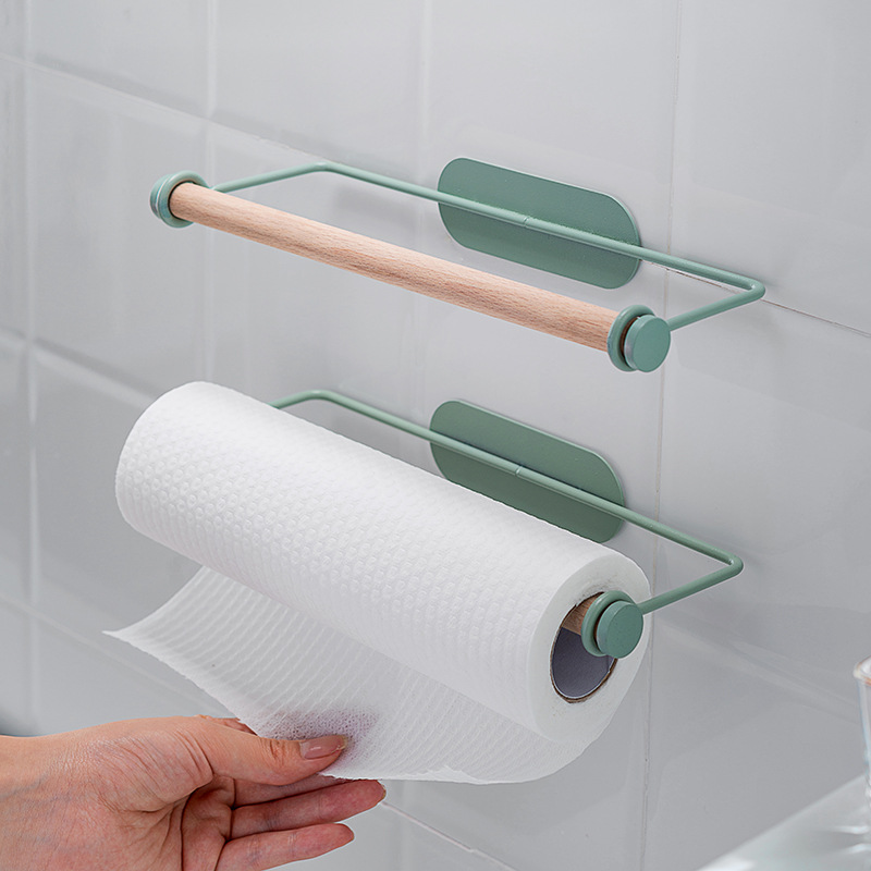 Kitchen Tissue Towel Rack Iron Hanging Rack Oil-Absorbing Sheets Plastic Wrap Storage Rack Punch-Free Lazy Rag Roll Stand