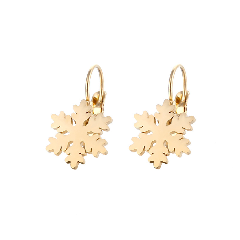 Stainless Steel Snowflake Earrings Women's Glossy Laser Cut 18K Gold Ear Clip Cross-Border Internet Celebrity Christmas Ice Flower Earrings