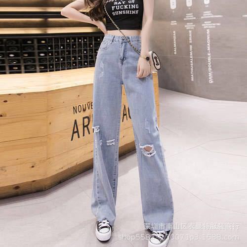 2023 New Korean Style Women's Jeans Straight Loose High Waist All-Matching Wide Leg Trousers Live Broadcast Foreign Trade Stall Wholesale