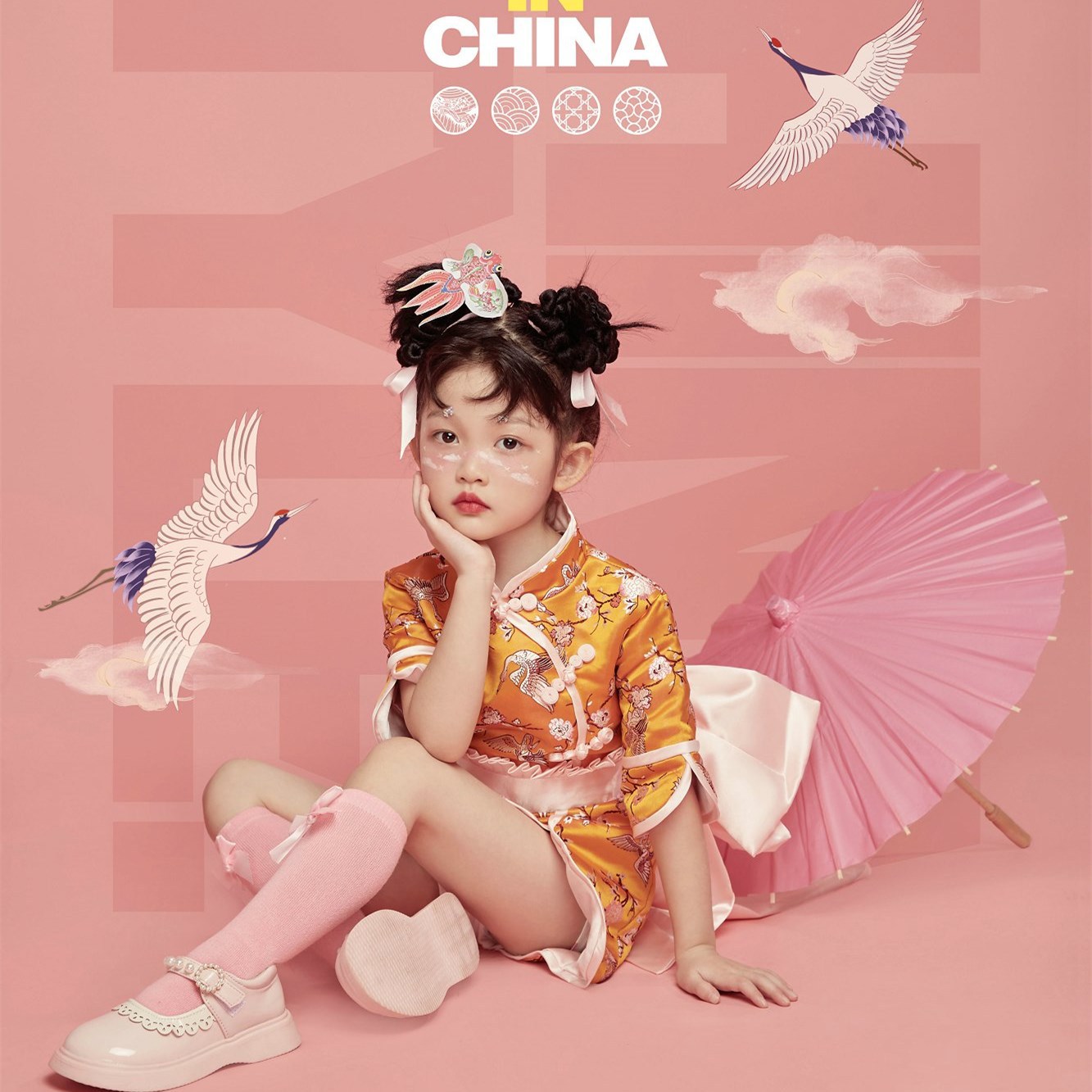 展会新款女童旗袍摄影中国风儿童模特走秀影楼国潮写真拍照服饰