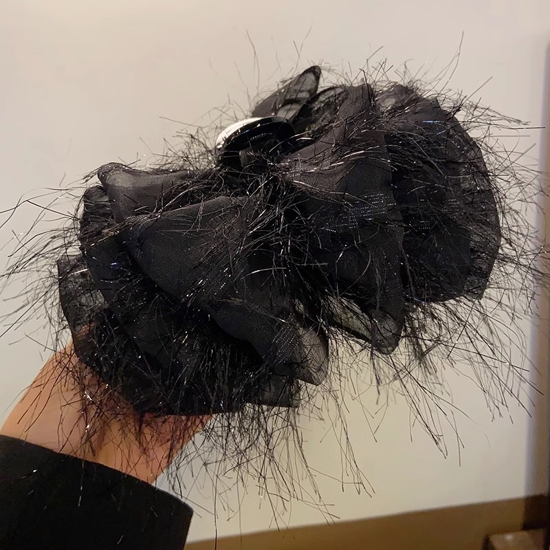 Black Large Bow Tassel Hairpin Back Head Updo Temperament Grip High-Grade Fashion All-Match Hair Accessories for Women
