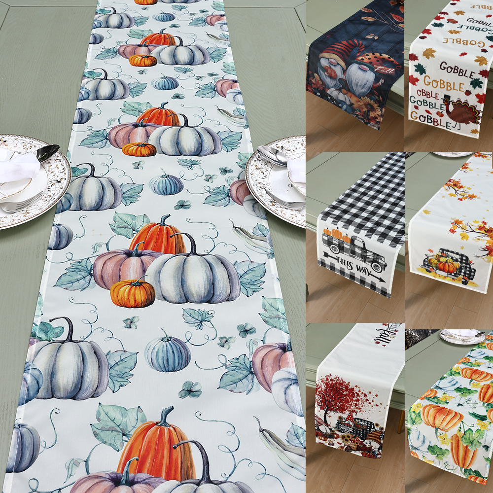 in stock american black and white pumpkin festival turkey printed tablecloth cross-border nordic autumn thanksgiving theme table runner