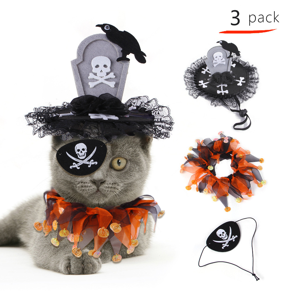 Cross-Border New Arrival Halloween Pet Collar Hat Set Funny Selling Cute Dress up Cat Dog Set Wholesale