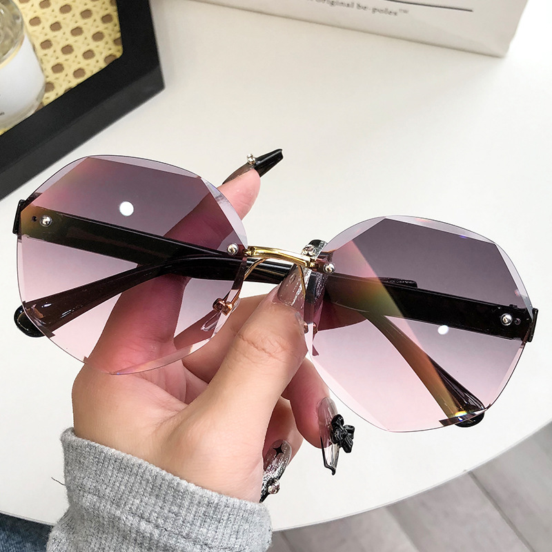 New Fashion Frameless Trimming Sunglasses Women's Trendy All-Match Irregular Frame Sunglasses Street Shot Uv Protection Glasses