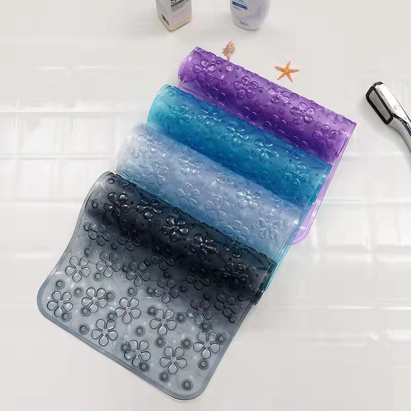 Transparent Waterproof and Hard-Wearing Bathroom Mat Flowers with Flowers Bathtub Mat Super Strong Suction Bathtub Mat