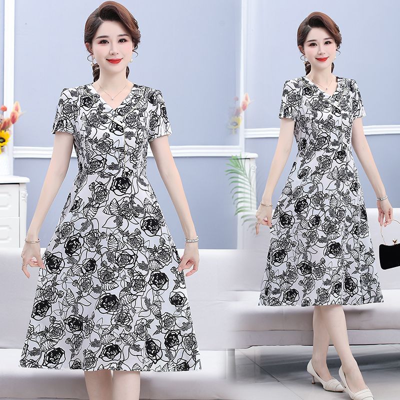 中年妈妈装夏装连衣裙40-50岁中长款上衣中老年女装裙子2023新款