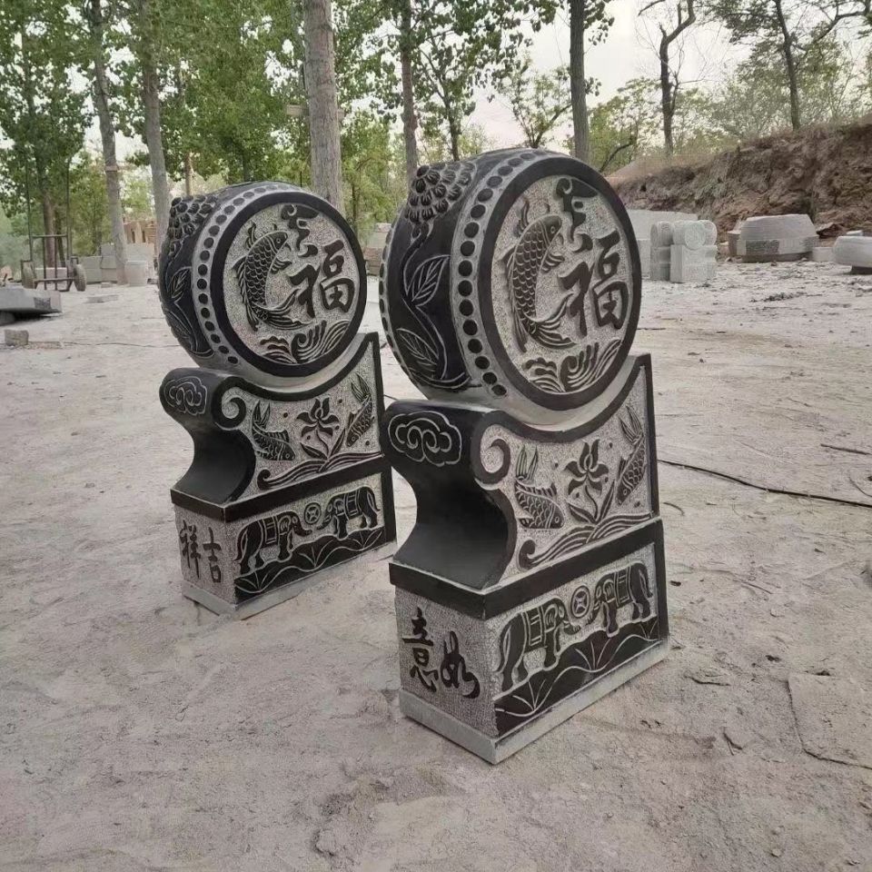 仿古石雕青石门墩抱鼓石鼓一对镇宅狮子门口