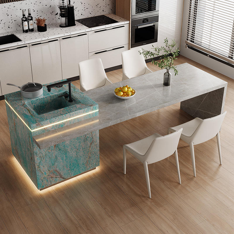 轻奢豪庭别墅家用岩板中岛台餐桌吧台一体多功能开放式厨房中岛台