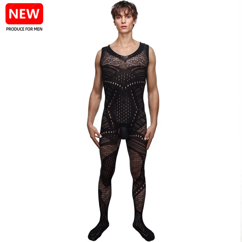 男士网袜开档连体丝袜网衣连身袜 男连体袜全裹网袜 男高弹连体袜