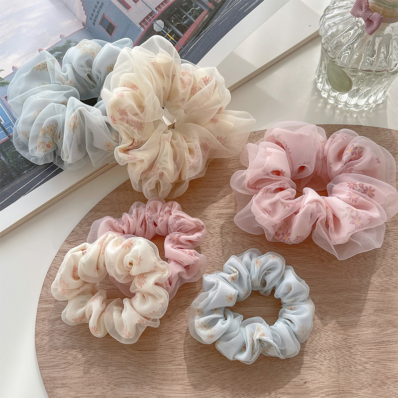 Early Spring Fashion Mesh Bun Large Intestine Hair Band Women's Oversized Flower Super Fairy Hair Rope Ponytail Head Rope Hair Accessories