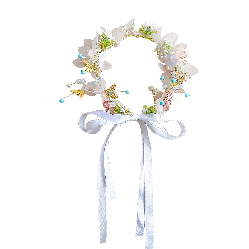 Children's Garland Hairband Decoration Princess Super Fairy Flowers Headdress Flower Girl Pearl Mori Style Hairpin Summer Cute Hair Accessories