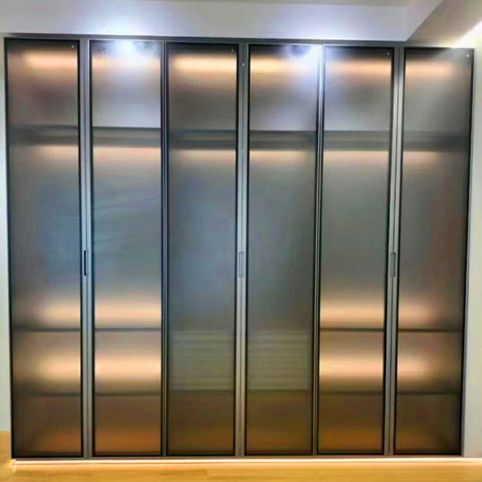 现代极简玻璃门衣柜酒柜餐边柜书柜极窄玻璃柜门通体u型拉手定 制