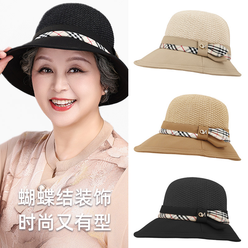 [hat hidden] classic style top hat for middle-aged and elderly people dignified hollow breathable bucket hat fashionable all-match dome bucket hat