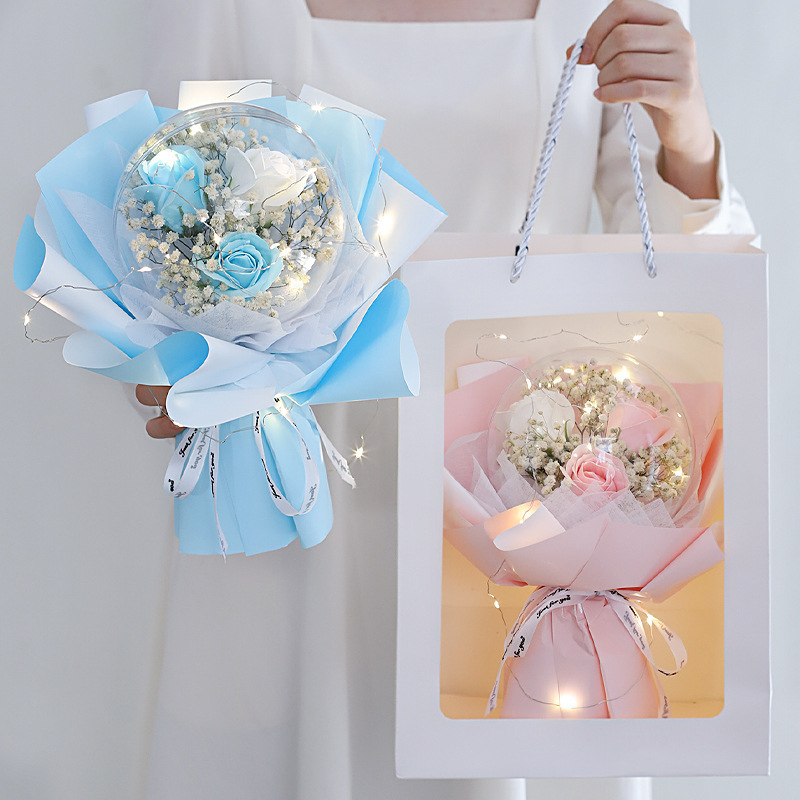 Rose Transparent Bounce Ball Creative Bridal Bouquet Birthday Gift for Girlfriend Soap Flower Mother's Day Gift