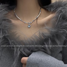 安海蓝宝法式轻奢小众设计感项链简约气质百搭手链