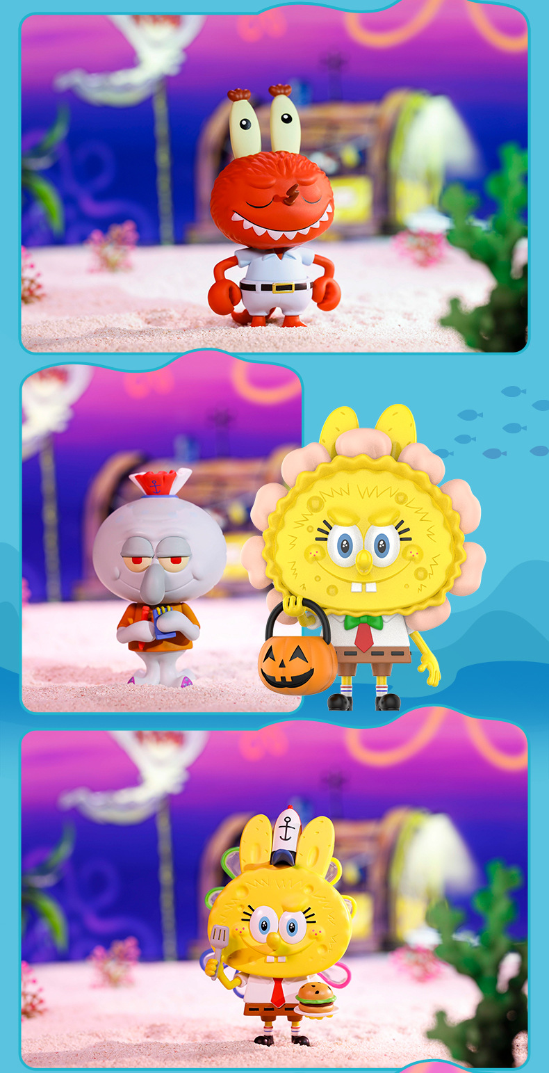 labubu海绵宝宝系列盲盒正版泡泡玛特水母捕手蟹老板南瓜灯派大星
