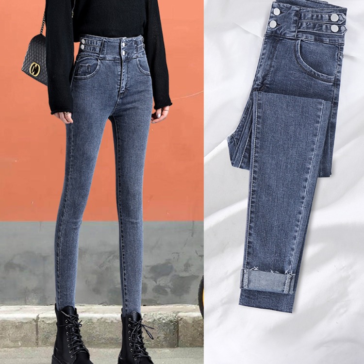 高腰牛仔裤女显瘦秋装2020年新款修身九分铅笔裤紧身女士小脚裤子