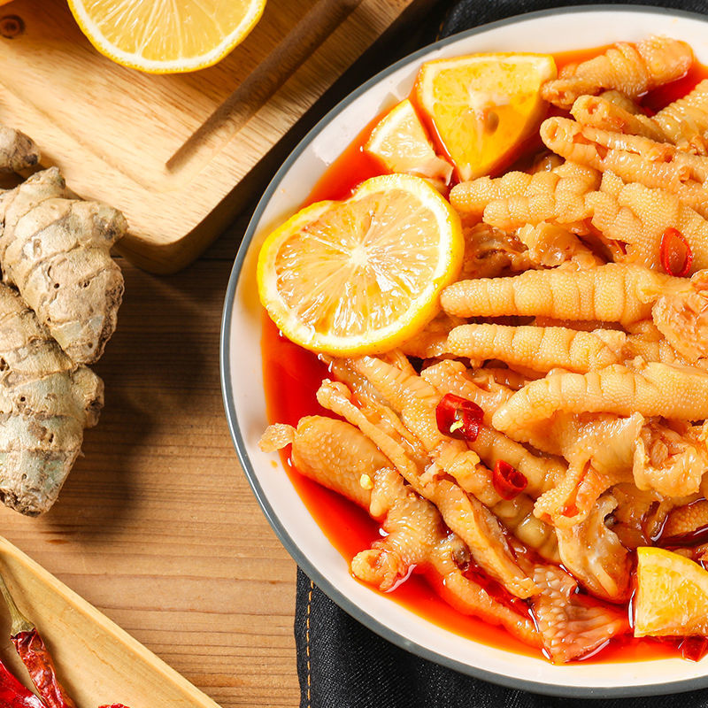 零食 柠檬酸辣无骨鸡爪去骨泡椒即食脱骨卤味鸡爪子小吃批发