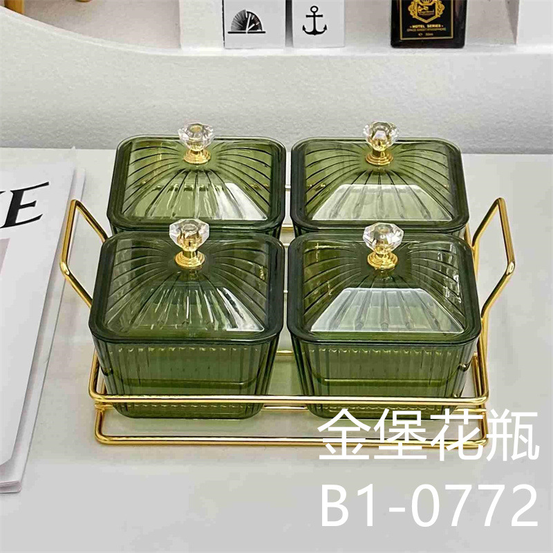 Green Plastic Square Fruit Plate Living Room Coffee Table Storage Box Refreshments Candy Plate Dim Sum Plate Snack Dish Dried Fruit Box