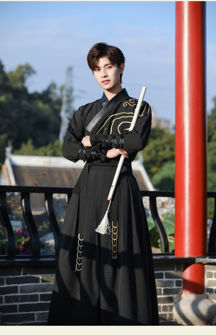 原创汉服男霸气黑色中国风武侠套装男学生公子古风书生日常表演服